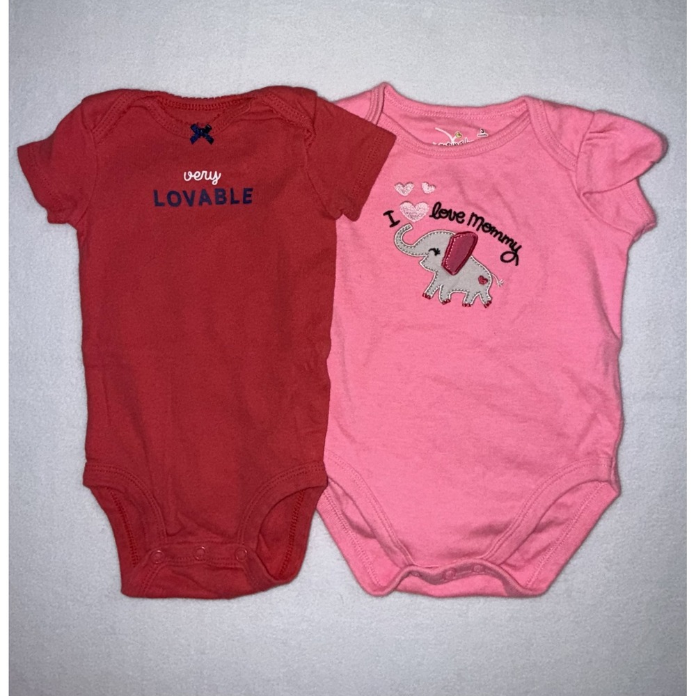 Jumping Beans and Carters Baby Girl Bodysuits Set 2 Pack Pink Red 3 Months GUC